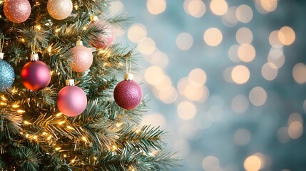 Poster - Festive Christmas Tree Ornaments with Bokeh Lights