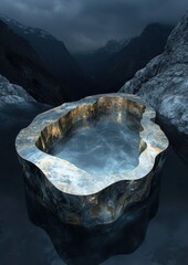 Poster - Serene mountain pool in a dark, moody landscape