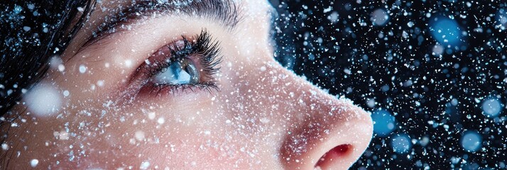 Sticker - close-up of woman's eye in snowfall