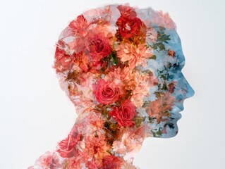 Sticker - floral silhouette portrait