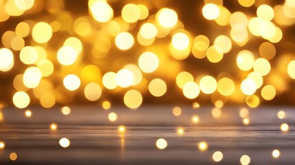 Wall Mural - Golden Bokeh Lights Abstract Background, Festive Mood