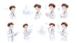 © Krisana - a set of doctor doing different activities, watercolour, sheet tournaround, white background