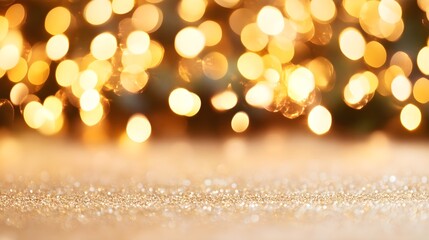 Wall Mural - Golden Glitter Background, Festive Bokeh Lights