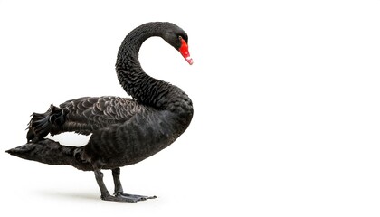 Wall Mural - black swan - Cygnus atratus - is a large waterbird with a red bill, which breeds mainly in the southeast and southwest regions of Australia. Isolated on white background with copy space. Standing