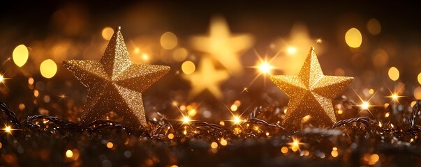 Poster - Golden Stars and Fairy Lights for Festive Background