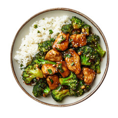 Poster - A Plate of Delicious Chicken and Broccoli Stir Fry Isolated on a Transparent Background 