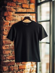 Stylish Black T-Shirt Hanging on a Wall