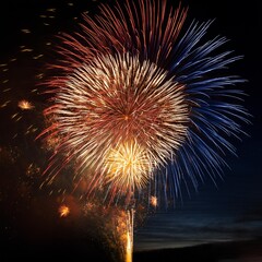 Wall Mural - Isolated fireworks with depth of field capturing vibrant colors and festive atmosphere