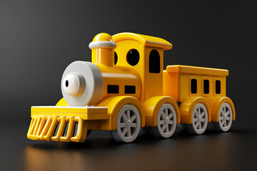 A cute yellow cartoon train with Art in the foreground on a black background, Generative AI
