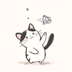Wall Mural - cat playing a butterfly, generative ai