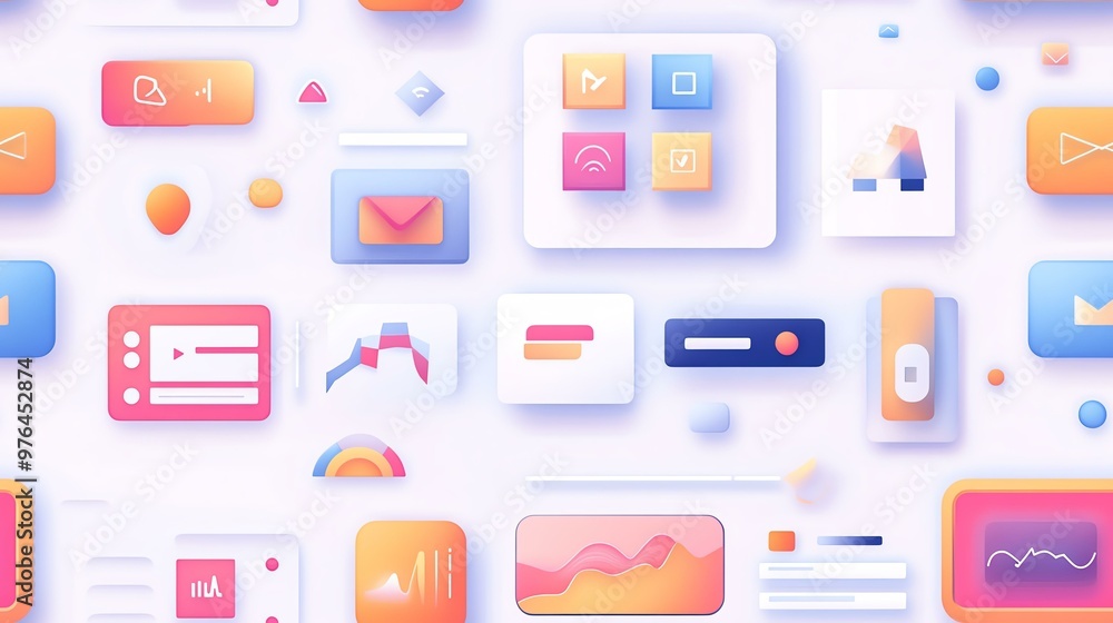Vector illustration of UI/UX elements, icons, and buttons in a flat ...