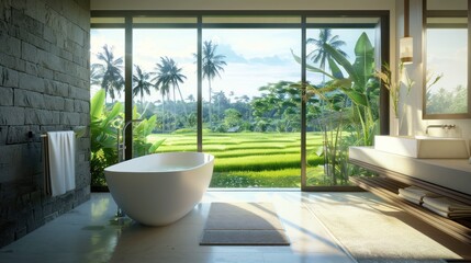 Wall Mural - Luxury Bathroom with Tropical View