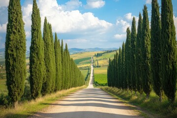 Wall Mural - pienza, tuscany, italy, tuscany landscape, cypress avenue, cypresses, winery, wine, vacation, agriturismo, scenic, countryside, nature, landscape, ai