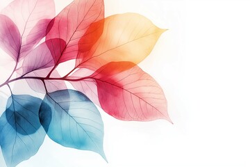 Wall Mural - Colorful abstract leaves representing growth and inspiration on a solid white backdrop.