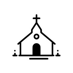 Wall Mural - minimalist black and white illustration of a church with a cross on top and small surrounding elemen