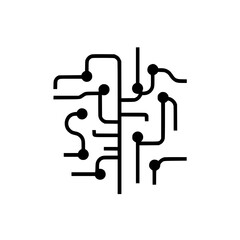 Wall Mural - abstract black and white illustration of a digital circuit resembling a brain.