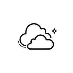 Poster - minimalistic black and white icon of two clouds with a star or sparkle on a white background.