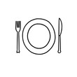 © umut hasanoglu - Simple black and white illustration of a plate with a fork and knife.