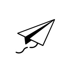 Wall Mural - simple black and white illustration of a paper airplane in flight.