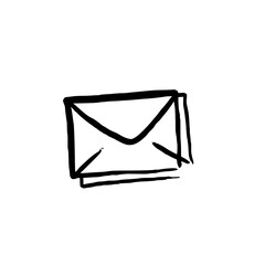 Wall Mural - hand-drawn black and white illustration of an envelope symbol on a white background.