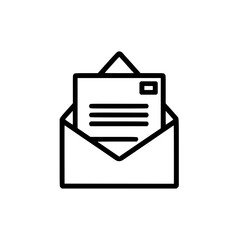 Wall Mural - black and white envelope icon with a letter peeking out on a white background.
