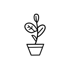 Wall Mural - Simple black and white drawing of a potted plant with minimalist leaves and pot.