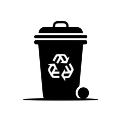 Sticker - black and white icon of a recycling bin with a ball next to it, showcasing environmental awareness.