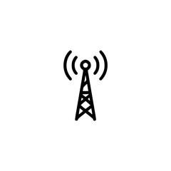 Wall Mural - black and white icon of a communication tower with signal waves on a white background.
