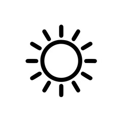 black and white minimalistic sun icon with radiating rays.