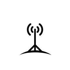 Wall Mural - black and white icon of a wireless antenna on a hill with signal waves.