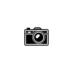 Poster - black and white silhouette of a camera with a lens facing forward.