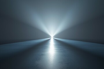 Poster - Conceptual rays of light emanating from a central point, representing inspiration on a flat light gray backdrop.