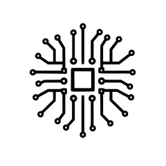 Wall Mural - black and white illustration of a microchip with interconnected pathways.