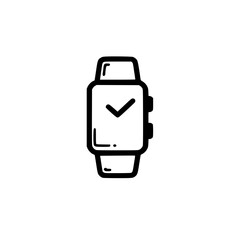 Poster - black and white illustration of a smartwatch with a rectangular display and two buttons on the side.