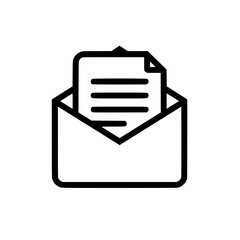 Wall Mural - black and white icon of an envelope with a document inside, illustrating communication and messaging
