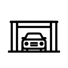 Sticker - simple black and white icon of a car parked inside a garage.