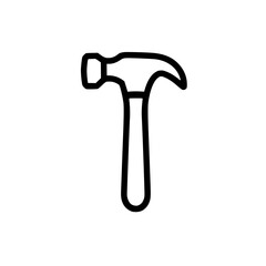 Simple, black and white line drawing of a hammer with a curved claw and solid handle.