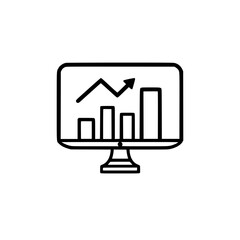 Wall Mural - black and white icon of a computer monitor displaying a rising bar graph.