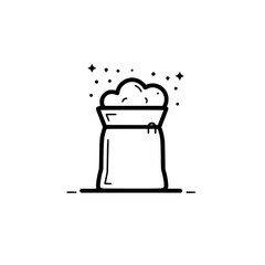 Wall Mural - simple monochrome illustration of a sack filled with fluffy contents, surrounded by sparkles.
