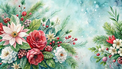 Watercolor winter flowers with vintage botanical texture, perfect for holiday designs