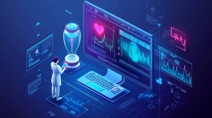 Capture the future of AI-driven healthcare with intelligent diagnostic systems, predictive analytics improving patient care, and advanced technology enhancing medical research and treatment options