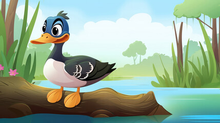 Cute Cartoon Wood Duck Banner