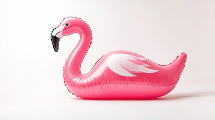 Flamingo print. Pink pool inflatable flamingo for summer beach isolated on white background. Minimal summer concept.