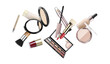 © New Africa - Different makeup products flying on white background