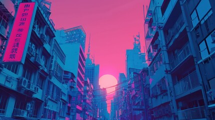 Canvas Print - Neon Sunset Cityscape