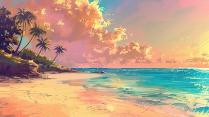 Sticker - Sunset Beach Scene