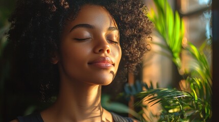 Woman with Curly Hair and Natural Beauty in Sunlight