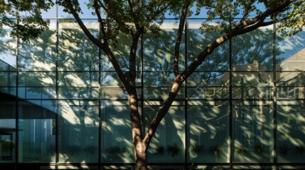 Sticker - Tree Reflection in Glass Building