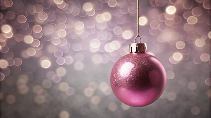 Wall Mural - Shiny pink Christmas ornament hanging from a string