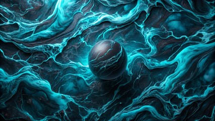 Abstract 4k wallpaper with liquid black marble and blue aqua ripples